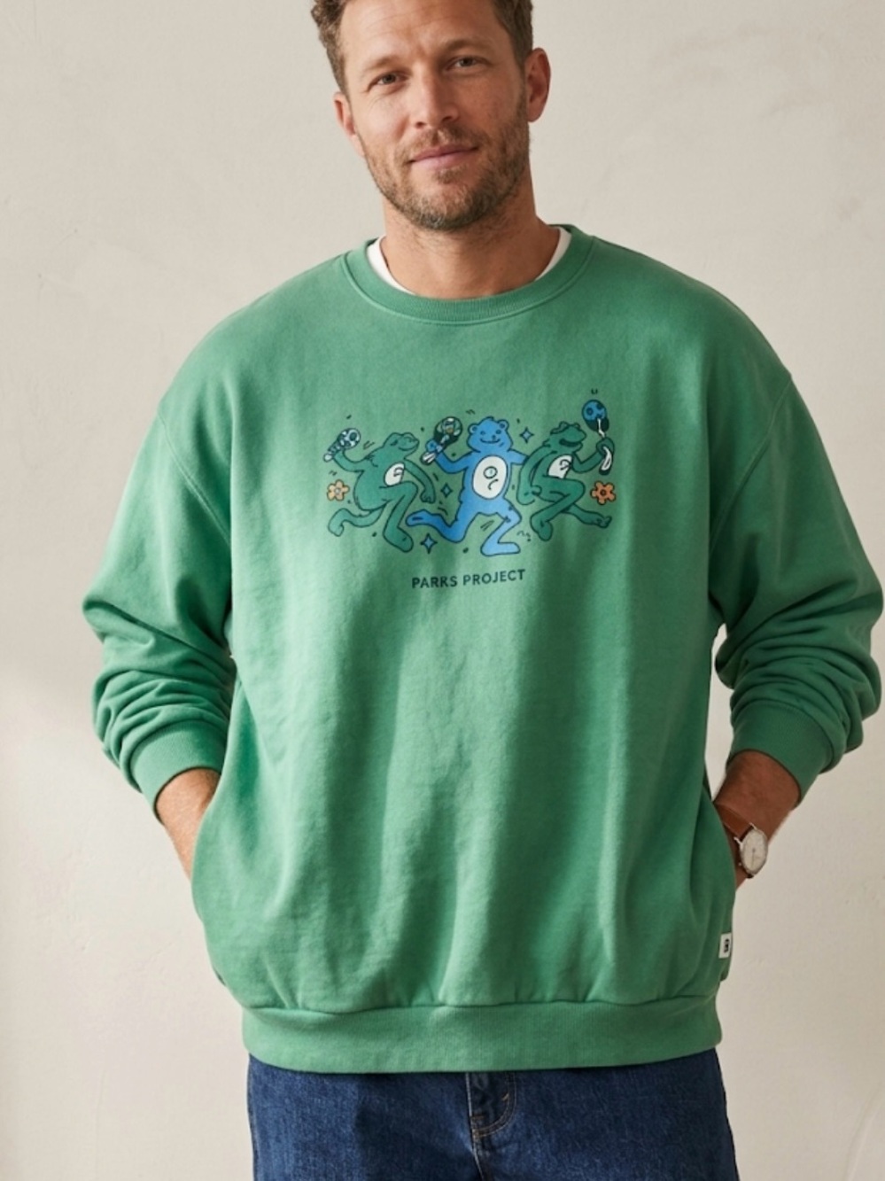 Parks Project Green Crewneck with Blue & Dark Green Graphic - Men's